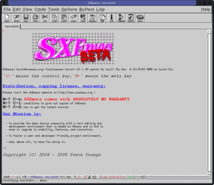 SXEmacs 22.1.10 beta körs under Linux.