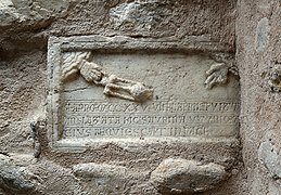 Marble epitaph (1225) at Église Saint-Jean de Saint-Jean-Pla-de-Corts, France.