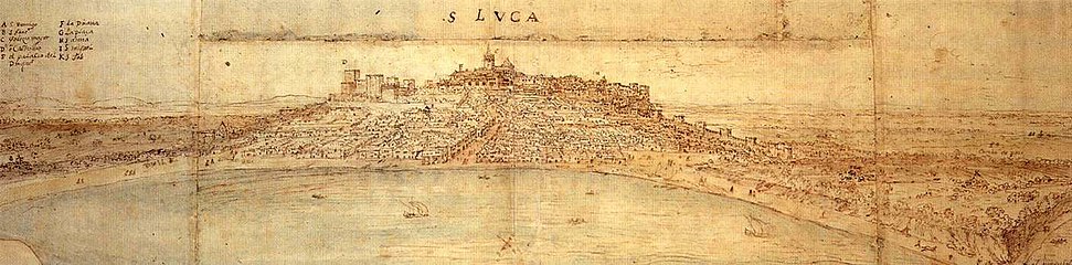 Español: Vista de Sanlúcar en 1567, dibujada por Antonio de las Viñas.
