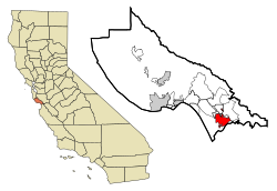 Location in شهرستان سانتا کروز، کالیفرنیا and the state of کالیفرنیا