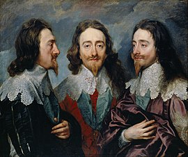Charles I in Three Positions (1635-36), a triple portrait of Charles I, was sent to Rome for Bernini to model a bust on. Royal Collection Sir Anthony Van Dyck - Charles I (1600-49) - Google Art Project.jpg