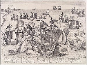 Slag op de Zuiderzee - Zuiderzeen taistelu vuonna 1573 (Frans Hogenberg).jpg