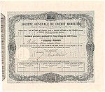 Titre nominatif de 5 Actions de 500 Francs de la Société Générale de Crédit Mobilier, émis le 20 mars 1866, signé par Émile Pereire