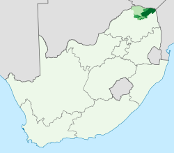Vendan kielen levinneisyys Etelä-Afrikassa vuonna 2011