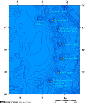 Carte des îles Sandwich du Sud.
