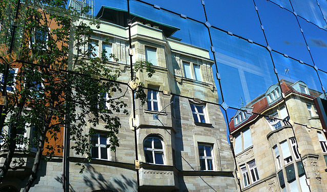 Reflection of an art nouveau facade in Stuttgart