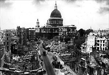 WWII bomb damage advanced the move to preserve architecturally significant buildings. St Paul destroyed.jpg