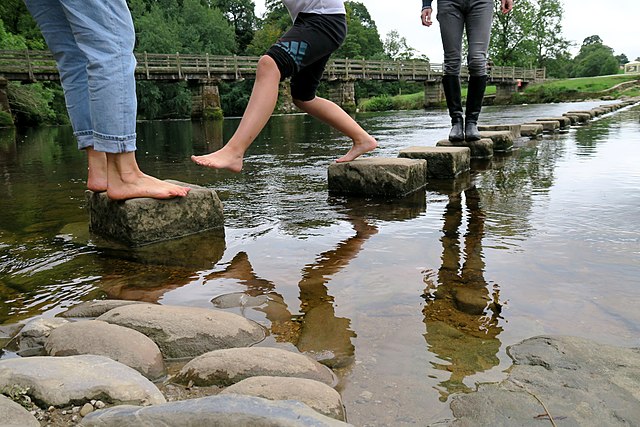 Stepping stones and footbridge in Bolton Abbey