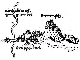 Stettenfels Castle above Gruppenbach on a map from 1598 Stettenfels-1598.jpg