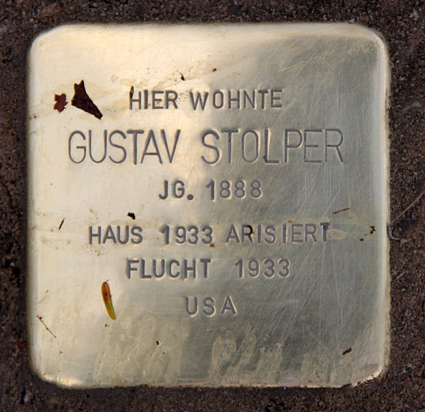 File:Stolperstein Englerallee 25 (Dahle) Gustav Stolper.jpg