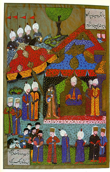 The Ottoman Sultan Suleiman the Magnificent receives Queen Isabella and John Sigismund at Buda on 29 August 1541