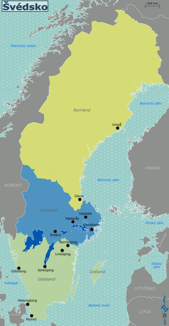 Mapa regionů Švédska