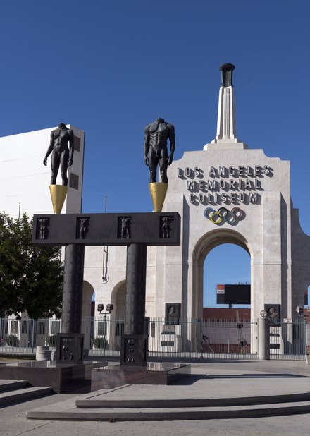 Los Angeles Memorial Coliseum, host of the 1932 Summer Olympics and 1984 Summer Olympics, and future host of the 2028 Summer Olympics.