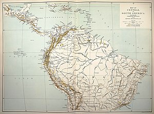 Map of Central and South America showing the geographical distribution of The Genus Masdevallia