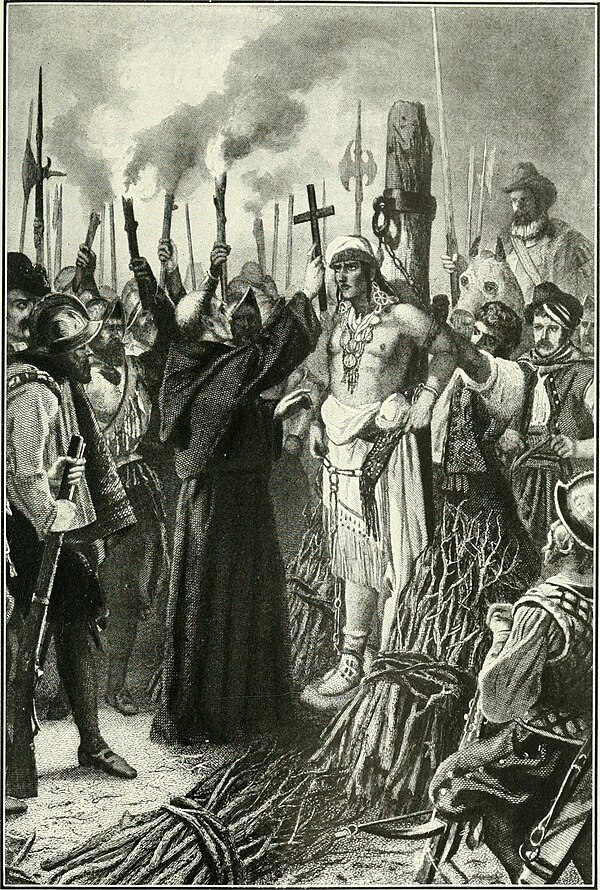 One of the main events in the conquest of Peru was the death of Atahualpa, the last Sapa Inca, executed by the Spaniards on 29 August 1533