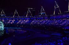 Berners-Lee's tweet, "This is for everyone", at the 2012 Summer Olympic Games in London This is for Everyone.jpg