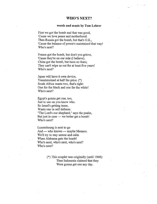 File:Tom Lehrer lyrics, It Makes a Fellow Proud to Be a Soldier.pdf -  Wikimedia Commons