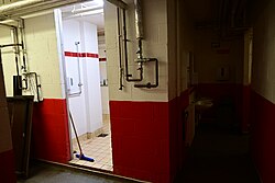 The home changing room showers within the Roger Millward West Stand at Sewell Group Craven Park, Kingston upon Hull.