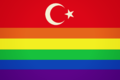 Türkiye'de yaşayan LGBT bireyler için oluşturulmuş bir bayrak. Bu bayrak Türkiye'nin simgesi olan ay-yıldızın gökkuşağı bayrağındaki kırmızı rengi arka plan alarak oluşturulmuştur.
