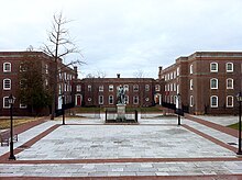 The Massey Quadrangle and the boarding houses - Wedd's at left and Seaton's at right, with residences for the housemasters in between UCC quadrangle.JPG