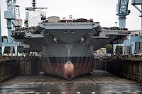 USS Gerald R. Ford (CVN-78) in dry dock front view 2013.JPG