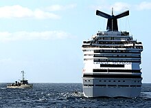 Mexican navy vessel ARM Valentin Gomez Farias (P110) next to the cruise ship Carnival Splendor. US Navy 101109-N-1004S-148 Mexican navy vessel P110 holds position off the port bow of the cruise ship Carnival Splendor.jpg