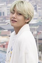 BTS member V (pictured) co-wrote and co-produced "Blue & Grey". V for Dispatch White Day Special, 27 February 2019 03 (cropped).jpg