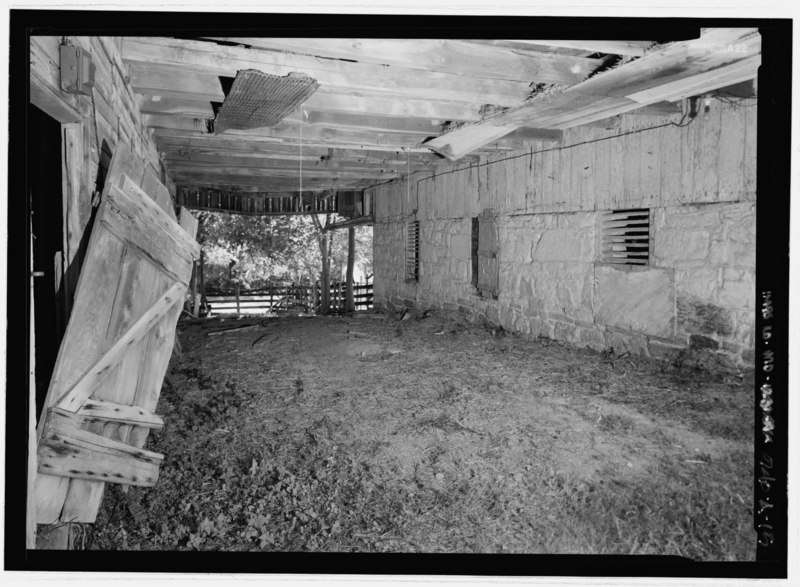 File:View looking south in wagon shed of lower level - Joseph Parks Farm, Barn, Sharpsburg, Washington County, MD HABS MD,22-SHARP.V,11-A-15.tif