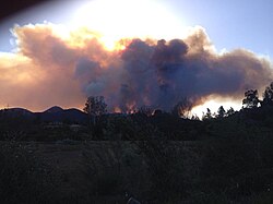 View of Cocos Fire burning near Stone Brewery in Escondido, CA