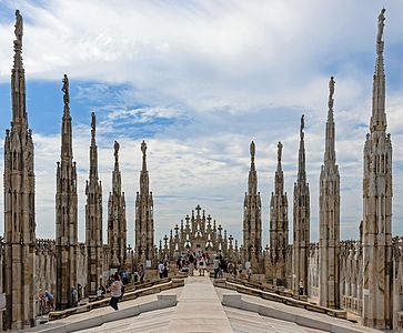 Looking west along the roof of the Duomo, Milan