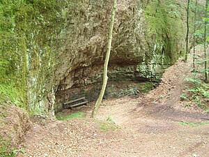 Gruta da alta floresta na encosta oeste do Hirschstein