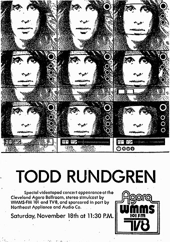 1978 print ad for Rundgren's simulcast concert at The Agora Ballroom in Cleveland