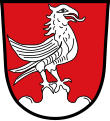 Gemeinde Denklingen In Rot ein silberner Weih auf silbernem Dreiberg.