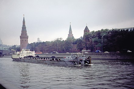 A freight boat in the Moskva River