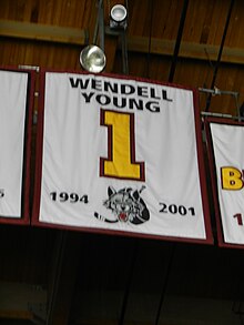 Young's retired number banner for the Chicago Wolves Wendell Young Banner.JPG