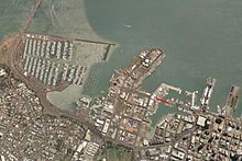 Satellite picture with the Wynyard Crossing location in red Western Waterfront Wynyard Crossing.jpg