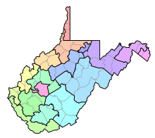 West Virginia's Senate districts since 2021 Wv2021.svg