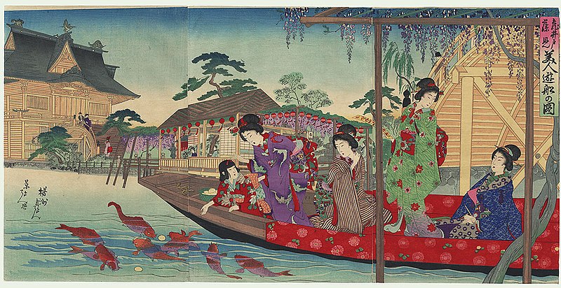 File:Yōshū Chikanobu Bijin on a boat ride.jpg