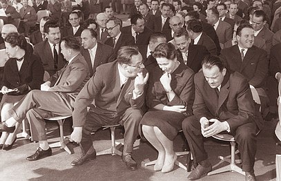 Иван Мачек (први здесна) са словеначким руководиоцима, 1961. године