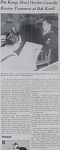 USS Downes survivor article: "Pat Kemp, Pearl Harbor Casualty Receives Treatment at Oak Knoll" on page 4 of issue "8 February 1947" of The Oak Leaf "Pat Kemp, Pearl Harbor Casualty Receives Treatment at Oak Knoll" article on "Page 4" of issue "8 February 1947" detail, from- The Oak Leaf Vol. 6 (January 11 - June 28, 1947) (IA TheOakLeaf1947January11June28) (page 20 crop).jpg