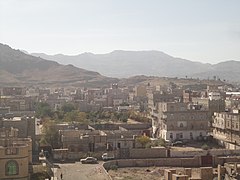 Jabal An-Nabi Shu'ayb is behind the mountain in the background, facing west of southern Sanaa City