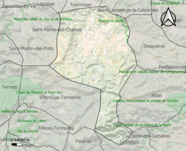 Carte de la ZNIEFF de type 1 sur la commune.