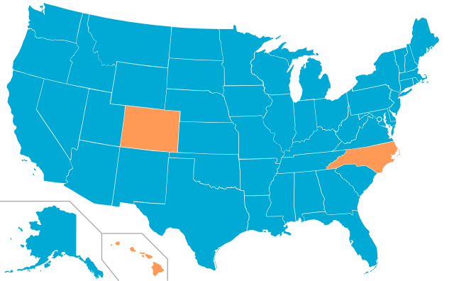 Map of the US, with 47 states in blue for Buchanan