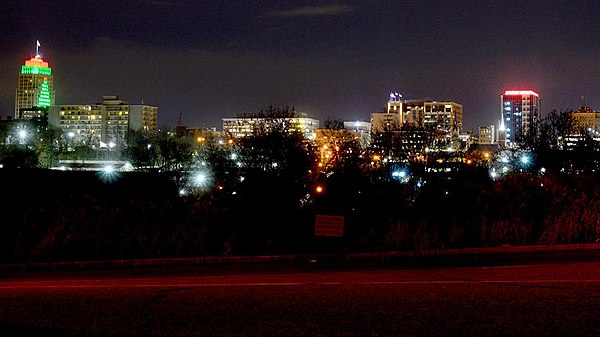 The city skyline of Allentown, Lehigh County's largest city, at Christmas 2017