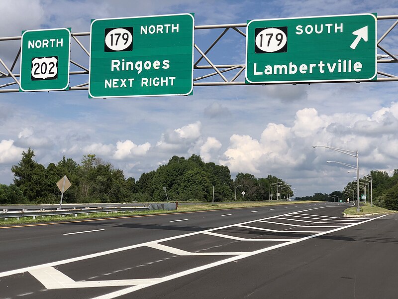 File:2020-07-31 15 37 18 View north along U.S. Route 202 at the exit for New Jersey State Route 179 SOUTH (Lambertville) in East Amwell Township, Hunterdon County, New Jersey.jpg