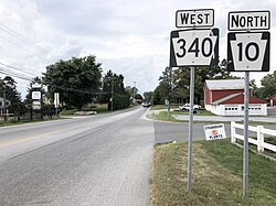 2022-09-05 14 23 04 View north along Pennsylvania State Route 10 and west along Pennsylvania State Route 340 (Kings Highway) just northwest of Octorara Trail in West Caln Township, Chester County, Pennsylvania.jpg