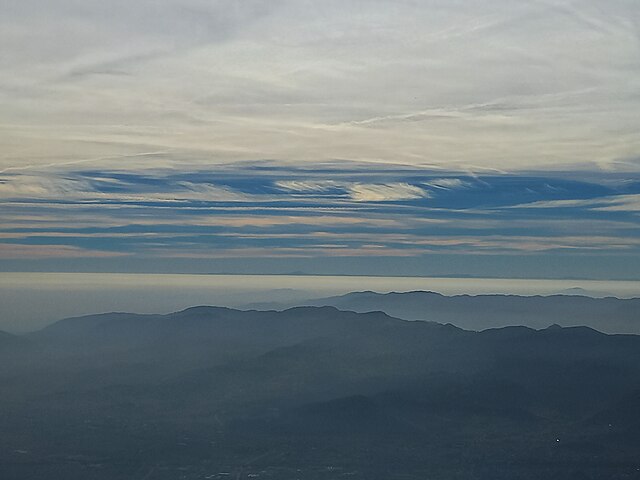 From the summit of Mount Summano (1296 m Vicenza Italy), it is possible to see (dark blue sky line) the Tuscan-Emilian Apennines and Mount Cimone (216
