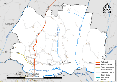 Carte en couleur présentant le réseau hydrographique de la commune