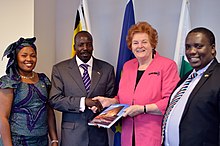 The Presiding Officer of the Senedd greets delegates from the Ugandan Parliament; 2012 2 May 2012 - Ugandan Parliament - 2 Mai 2012 - Senedd UgandaVisit (7999785956).jpg