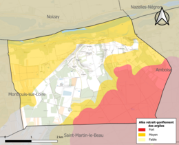 Carte des zones d'aléa retrait-gonflement des sols argileux de Lussault-sur-Loire.